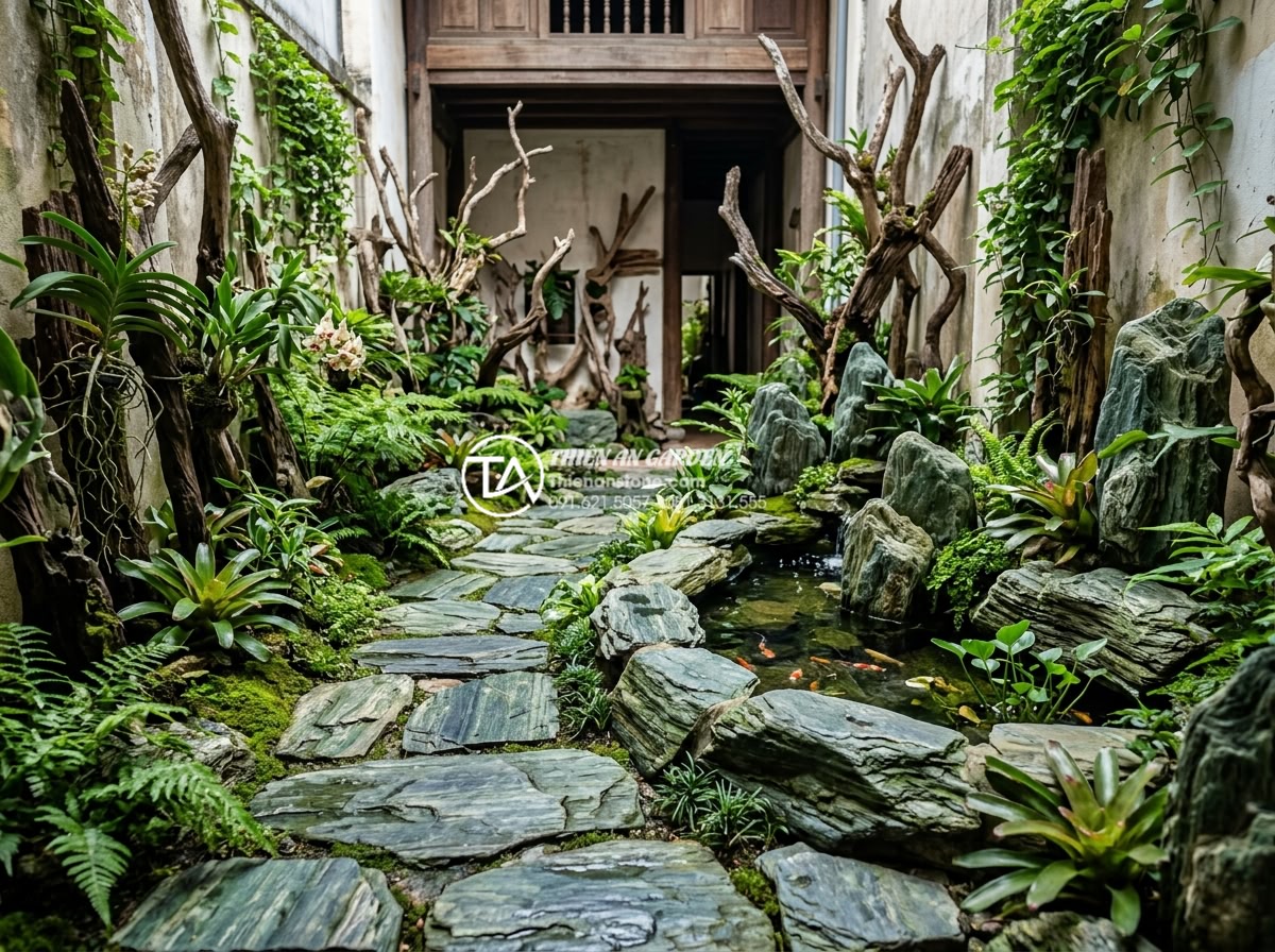 Giải pháp thiết kế tiểu cảnh gỗ lũa sân vườn cho biệt thự và nhà phố - Hình 14 Giải pháp thiết kế tiểu cảnh gỗ lũa sân vườn cho biệt thự và nhà phố - Creative small space driftwood garden design for narrow townhouse courtyard, cle
