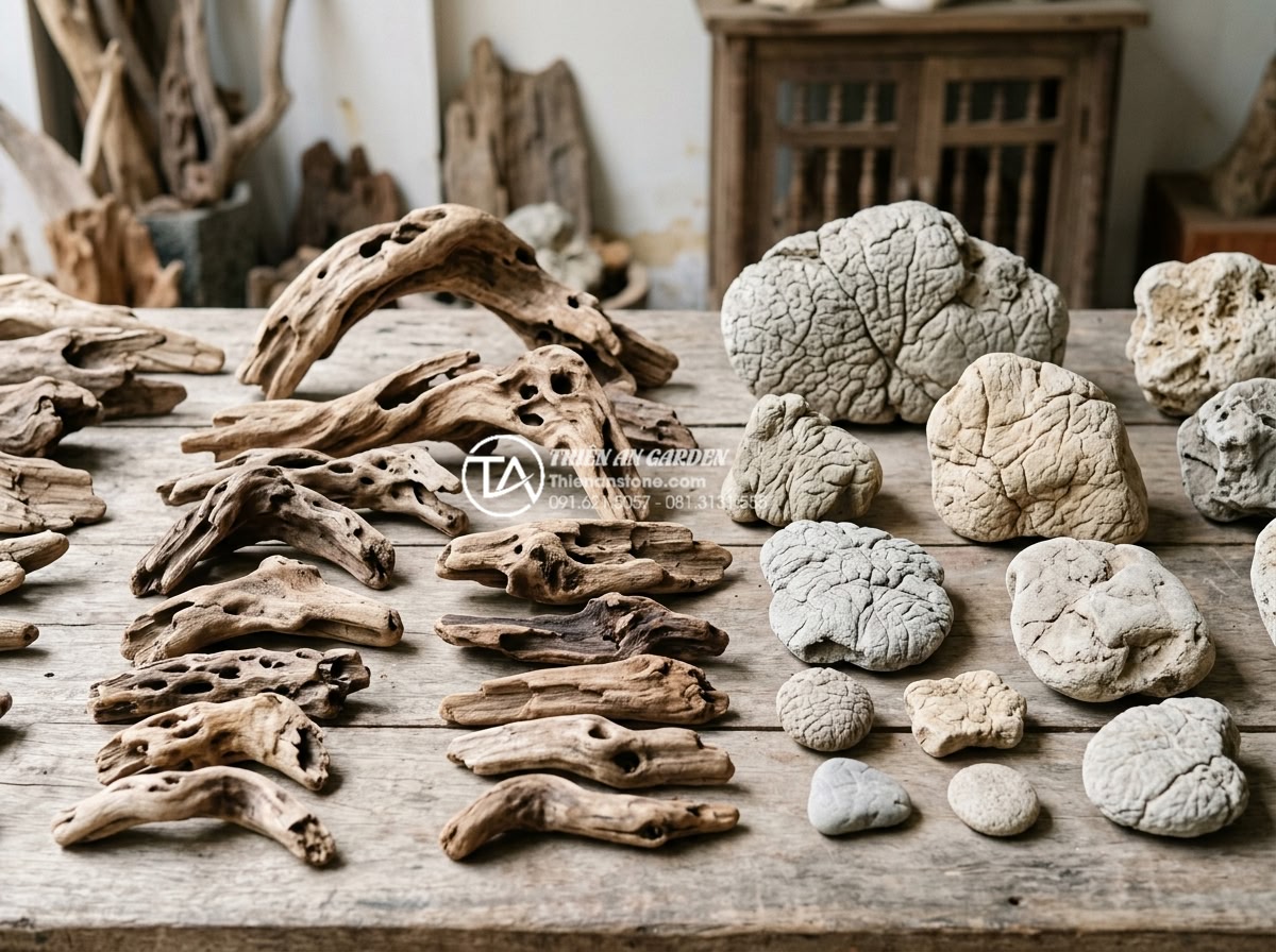 Hướng dẫn cách làm tiểu cảnh gỗ lũa mini chi tiết cho người mới - Selection of high-quality mini driftwood pieces in various shapes and sizes disp