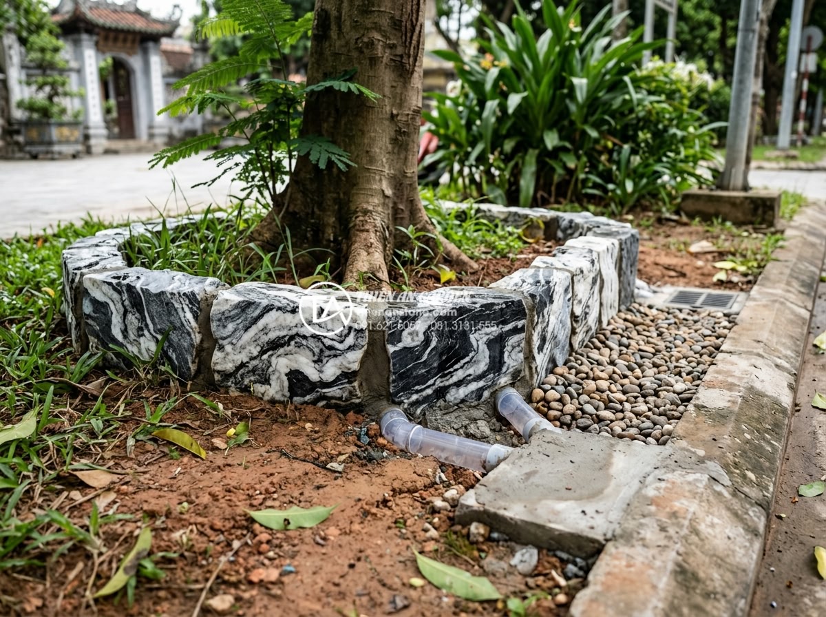 Hướng dẫn xử lý hệ thống thoát nước cho tiểu cảnh bồn gốc cây - Hình 16 Hướng dẫn xử lý hệ thống thoát nước cho tiểu cảnh bồn gốc cây - Repaired tree basin drainage system after fixing clogging and slope issues