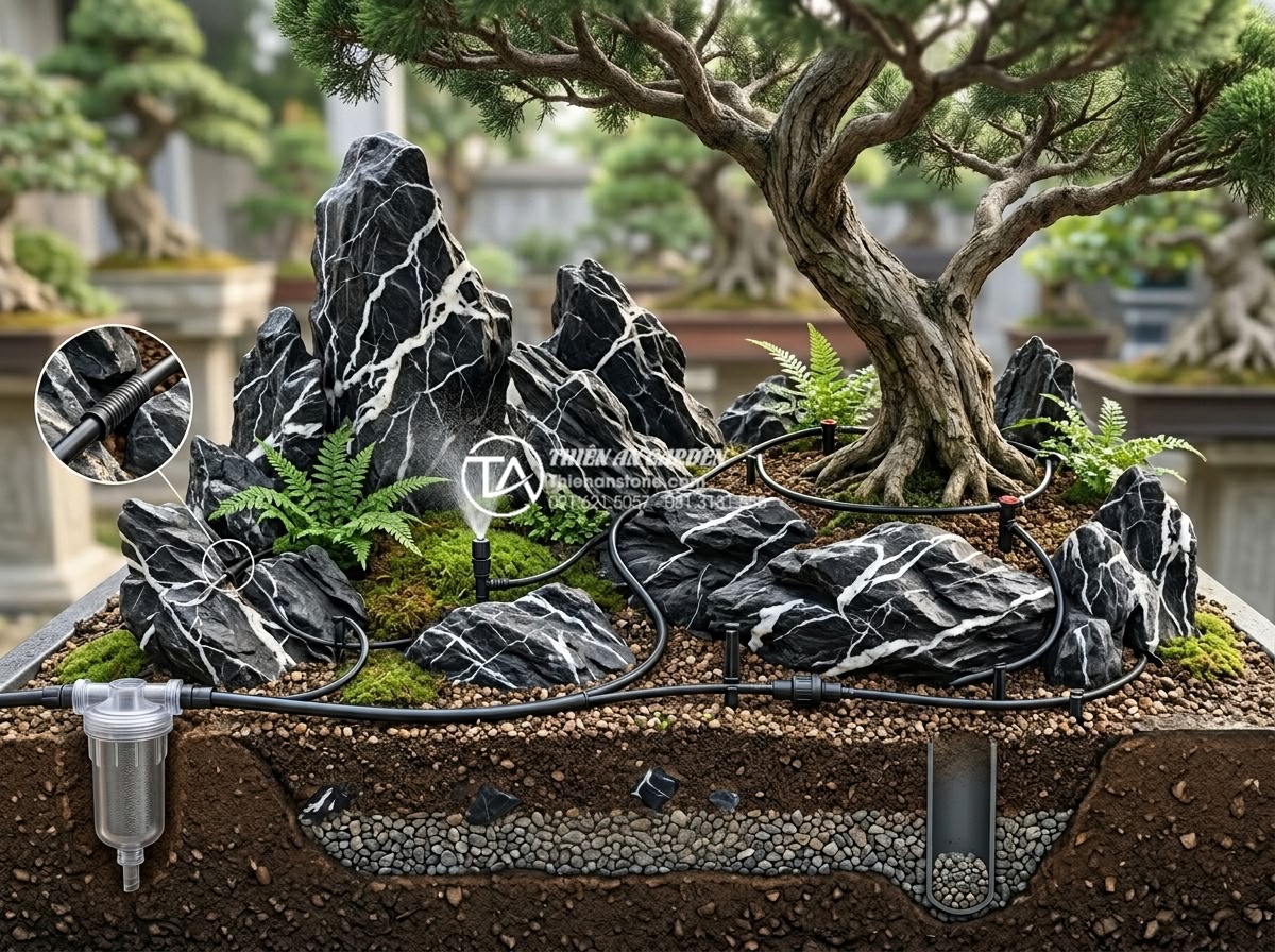 Lắp đặt hệ thống tưới nhỏ giọt cho tiểu cảnh dưới gốc cây: Hiệu quả và thẩm mỹ - Hình 14 Lắp đặt hệ thống tưới nhỏ giọt cho tiểu cảnh dưới gốc cây: Hiệu quả và thẩm mỹ - Detailed technical illustration of irrigation system design considerations for r