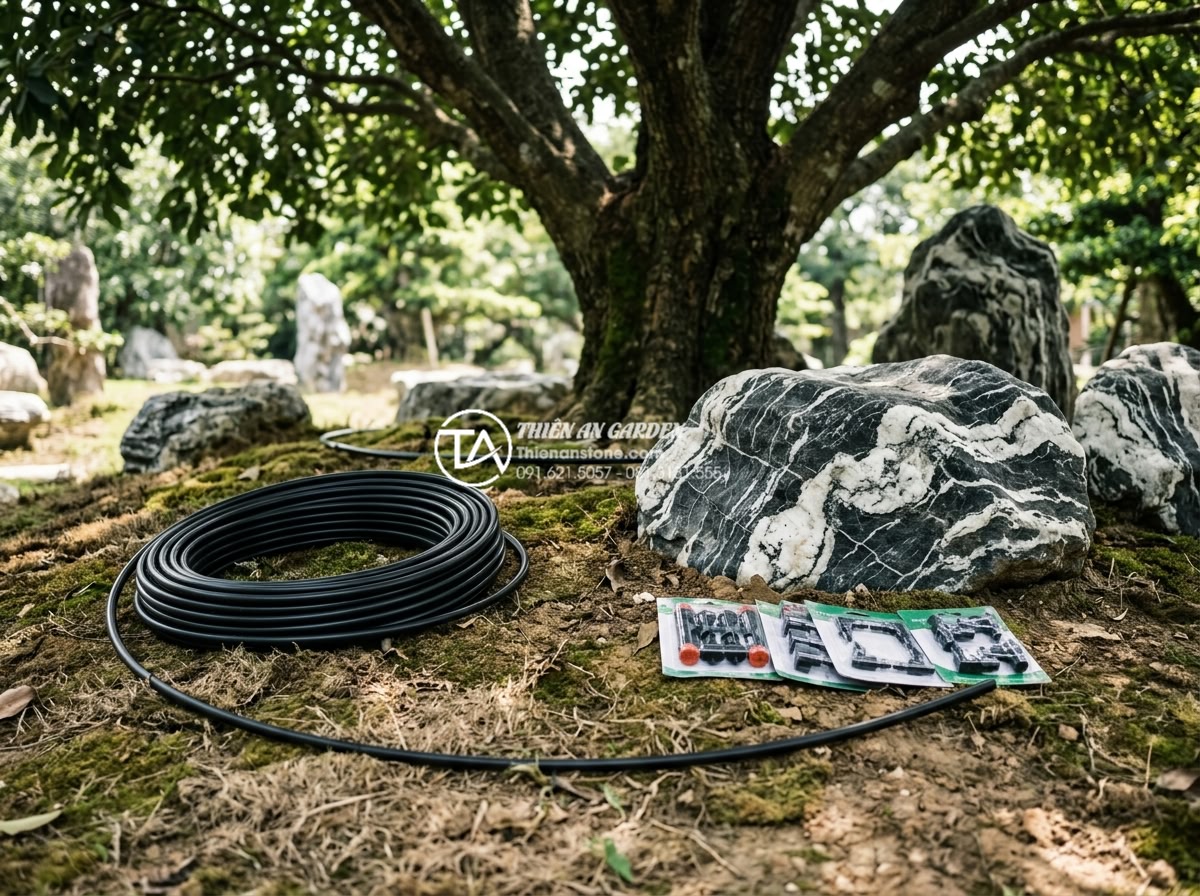 Lắp đặt hệ thống tưới nhỏ giọt cho tiểu cảnh dưới gốc cây: Hiệu quả và thẩm mỹ - Hình 5 Lắp đặt hệ thống tưới nhỏ giọt cho tiểu cảnh dưới gốc cây: Hiệu quả và thẩm mỹ - Step-by-step professional installation process of drip irrigation system in a st