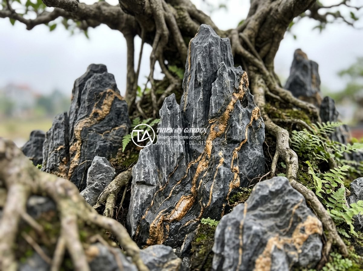 Phong thủy tiểu cảnh dưới gốc cây trước nhà: Những lưu ý đại kỵ - High resolution close-up of premium natural stones used in feng shui small lands