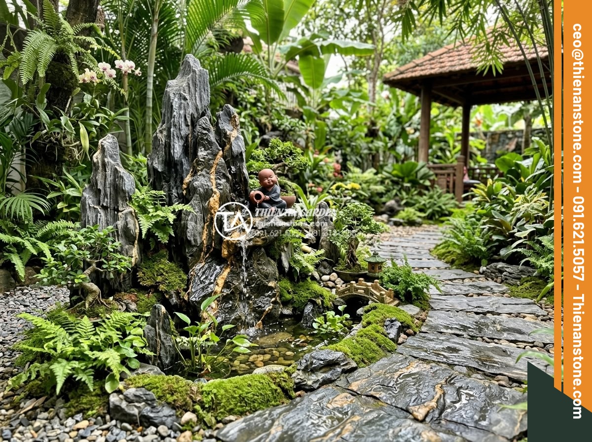 Review 5 bộ tiểu cảnh chú tiểu bán chạy nhất trên thị trường hiện nay - Full garden integration photo of the watering monk miniature set with actual wat