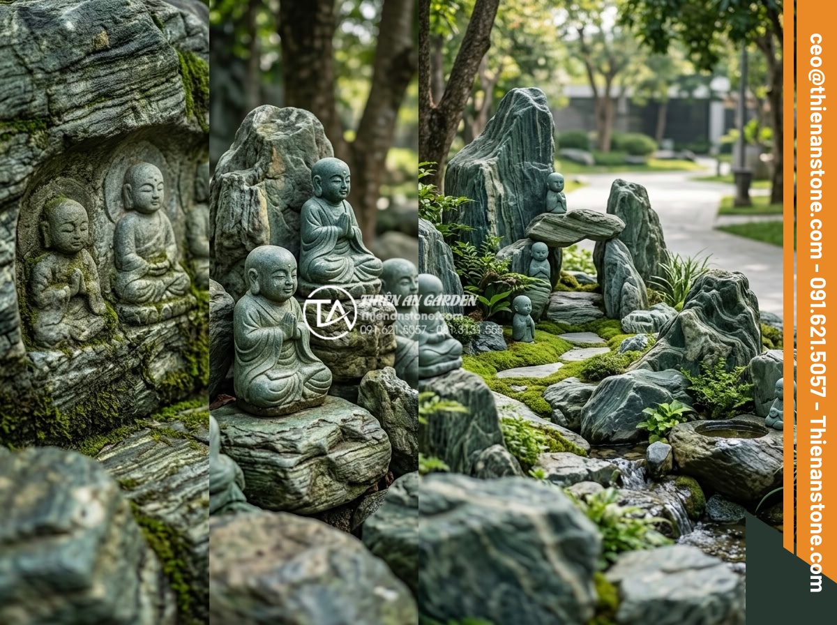 Review 5 bộ tiểu cảnh chú tiểu bán chạy nhất trên thị trường hiện nay - Evolution timeline visualization of little monk stone scenes from ancient carvin