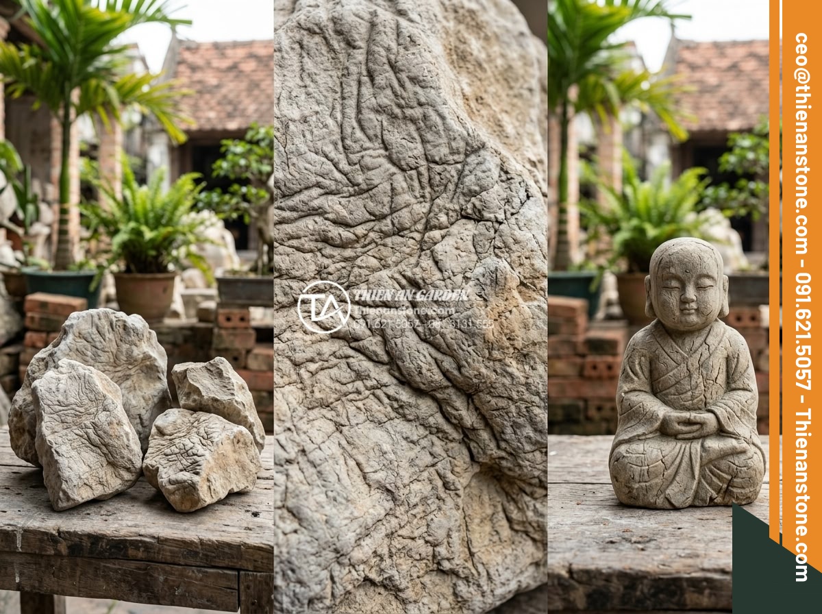 Review 5 bộ tiểu cảnh chú tiểu bán chạy nhất trên thị trường hiện nay - Side-by-side material samples of various natural stones used for carving little 