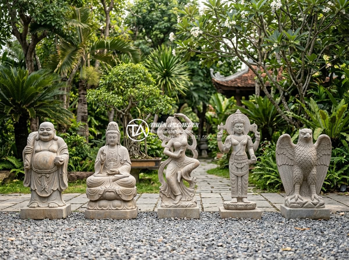 Review top 5 tượng đá trang trí tiểu cảnh gốc cây được ưa chuộng nhất - Professional comparison style photorealistic image showing all five top stone st