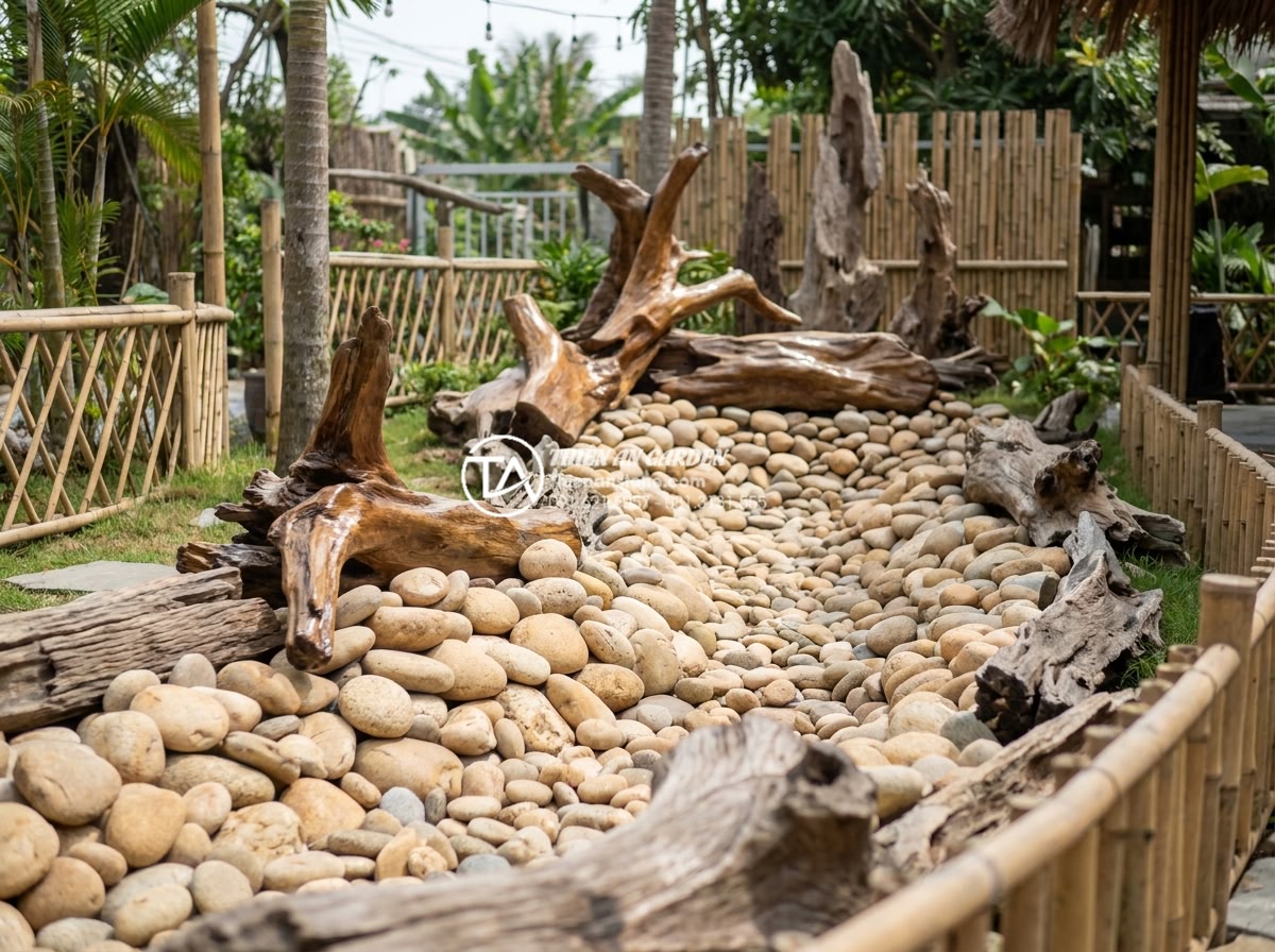Tại sao gỗ lũa bị đen? Cách khắc phục và phục hồi màu tự nhiên - Hình 23 Tại sao gỗ lũa bị đen? Cách khắc phục và phục hồi màu tự nhiên - Da Canh Thien An company showcase with restored driftwood projects, stone landsc