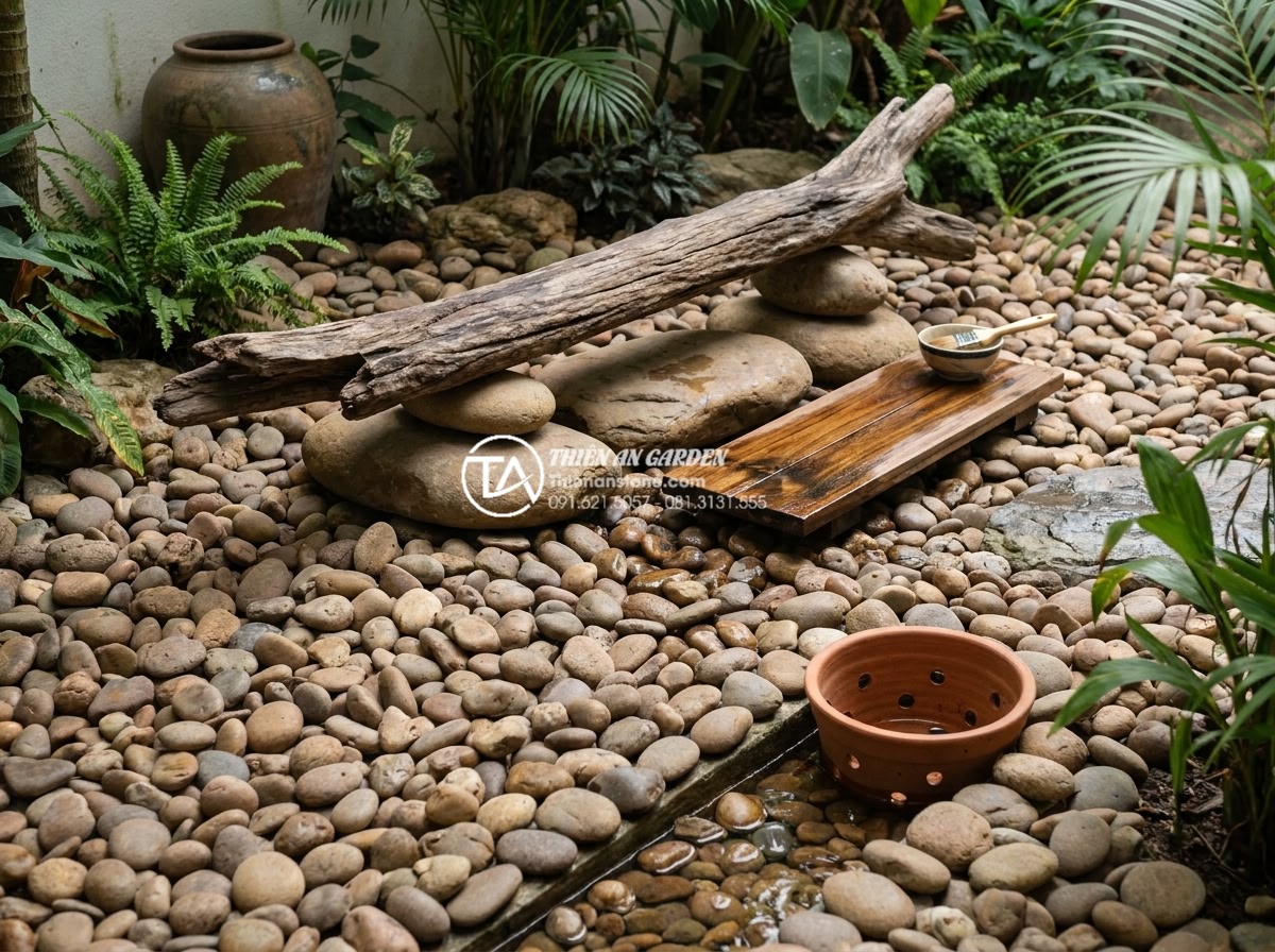 Tại sao gỗ lũa bị đen? Cách khắc phục và phục hồi màu tự nhiên - Hình 9 Tại sao gỗ lũa bị đen? Cách khắc phục và phục hồi màu tự nhiên - Preventive measures illustration showing elevated driftwood placement, protectiv