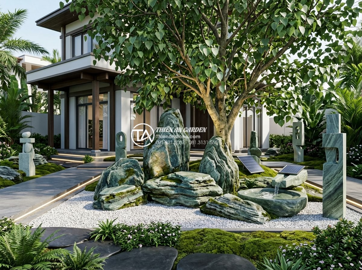 Thiết kế không gian thiền với tiểu cảnh dưới gốc cây bồ đề - Hình 10 Thiết kế không gian thiền với tiểu cảnh dưới gốc cây bồ đề - Futuristic yet traditional 2026 zen garden design under Bodhi tree with smart li