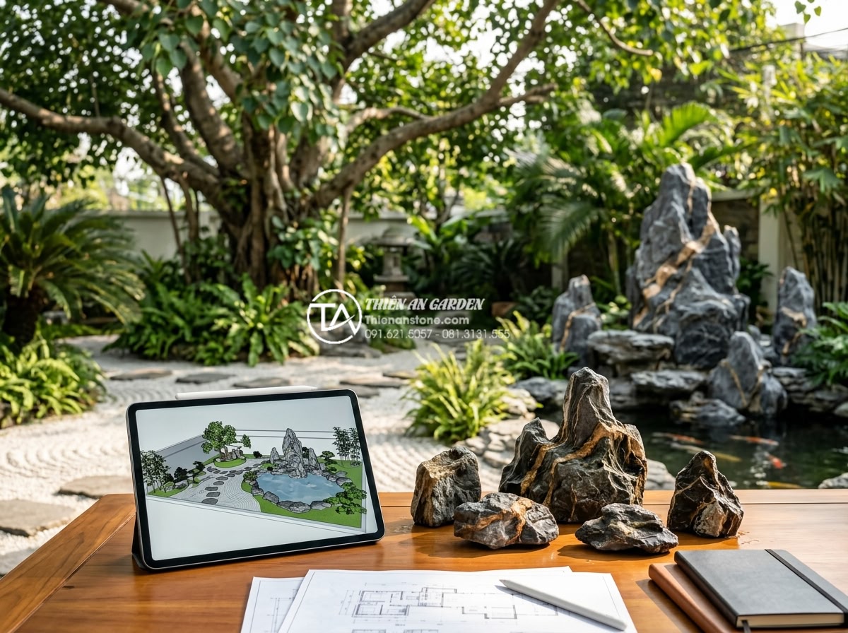 Thiết kế không gian thiền với tiểu cảnh dưới gốc cây bồ đề - Hình 8 Thiết kế không gian thiền với tiểu cảnh dưới gốc cây bồ đề - Professional team of landscape architects and stone craftsmen from Thien An Ston