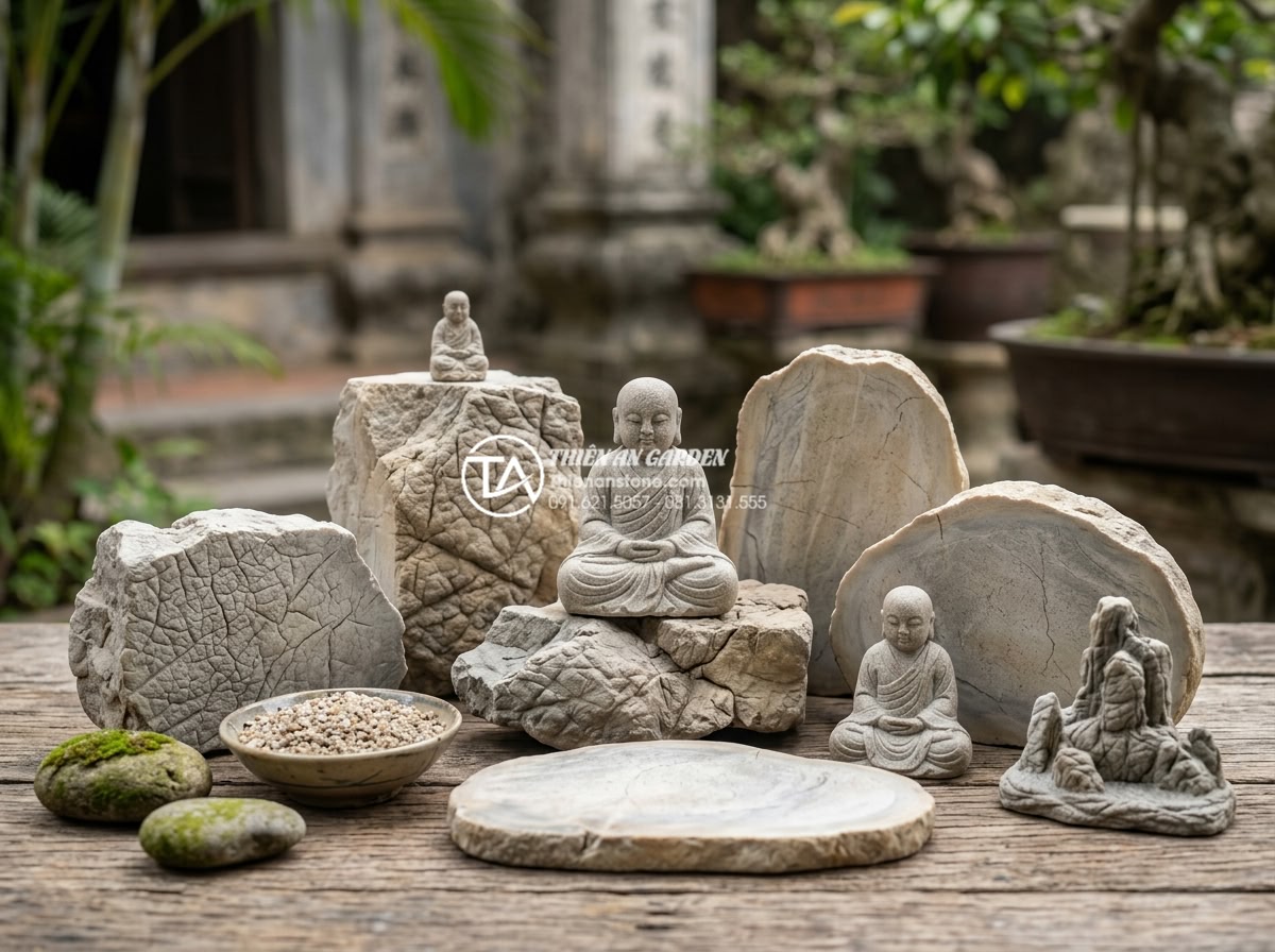 Tiểu cảnh chú tiểu thiền: Đưa không gian Zen vào ngôi nhà hiện đại - Hình 7 Tiểu cảnh chú tiểu thiền: Đưa không gian Zen vào ngôi nhà hiện đại - High resolution realistic image of different natural stone samples used for Zen