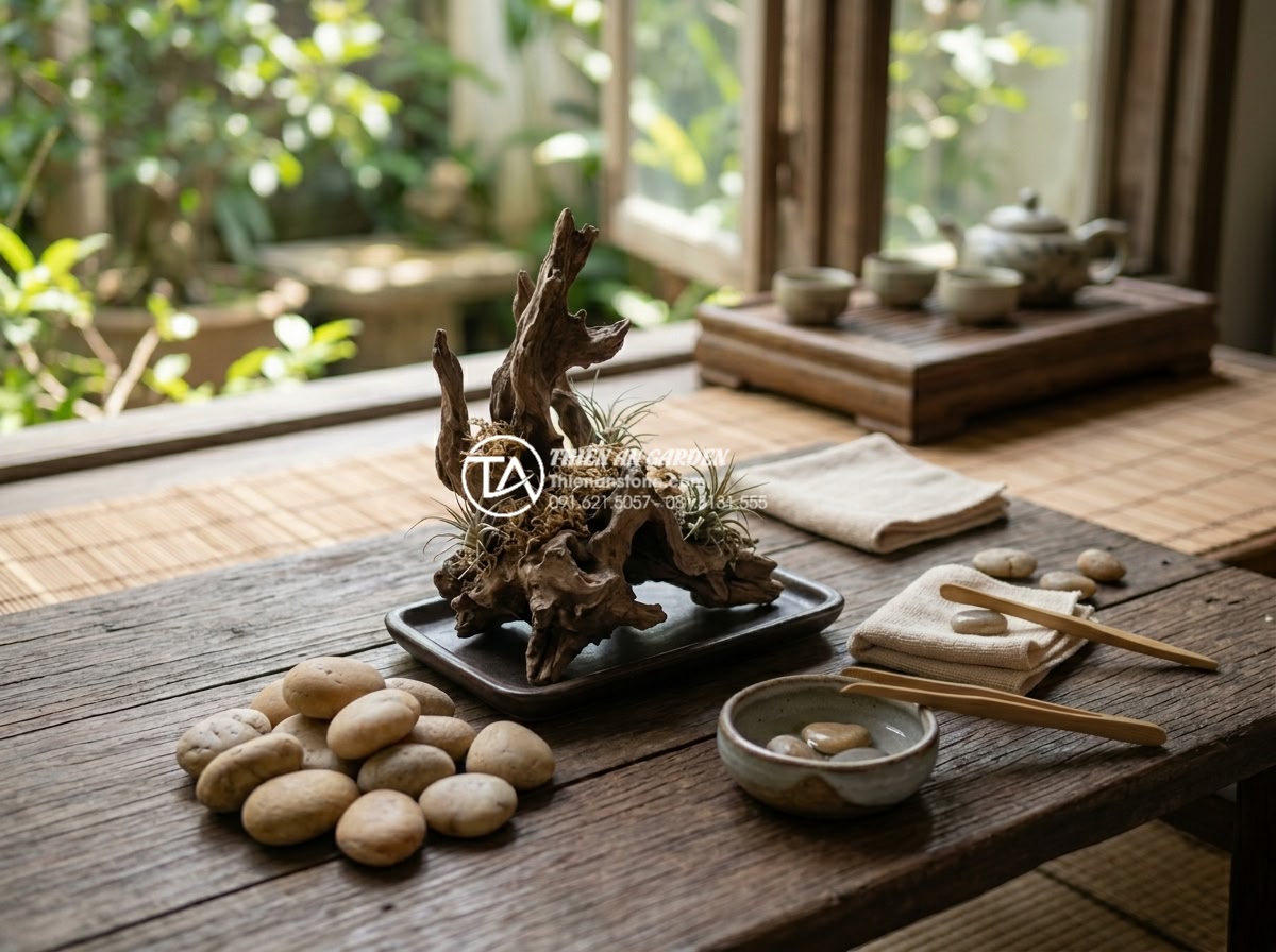 Top 10 mẫu tiểu cảnh gỗ lũa mini để bàn làm việc hợp phong thủy - Maintenance process of cleaning mini driftwood scenes with soft cloths and natur