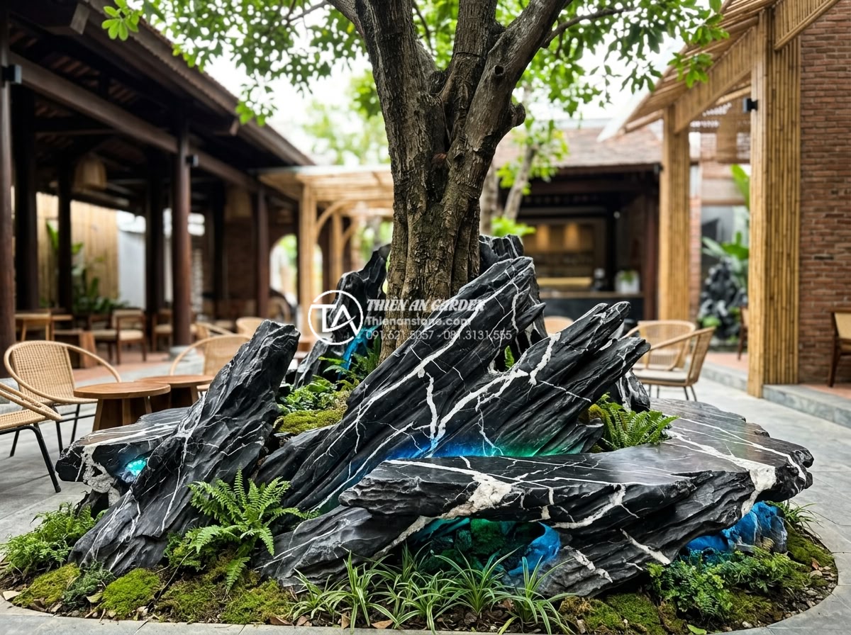 Trang trí gốc cây trong quán cafe sân vườn: Thu hút khách hàng từ cái nhìn đầu tiên - Futuristic 2026 trends in tree base landscaping for cafes, incorporating smart l
