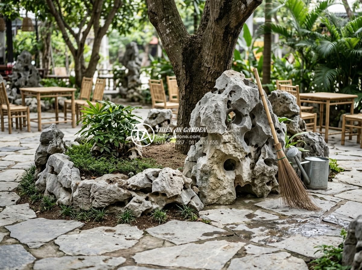 Trang trí gốc cây trong quán cafe sân vườn: Thu hút khách hàng từ cái nhìn đầu tiên - Maintenance and upkeep demonstration for long-lasting natural stone landscapes a