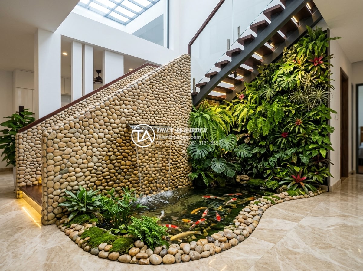 15+ Mẫu tiểu cảnh giếng trời trong nhà đẹp rước tài lộc và sinh khí - Creative indoor skylight garden under staircase in modern Vietnamese townhouse, 