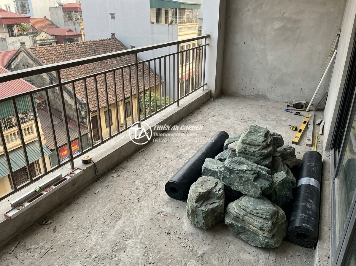 7 Sai lầm phổ biến khiến tiểu cảnh ban công nhanh hỏng và cách khắc phục - Step-by-step professional process of balcony landscape construction from initial
