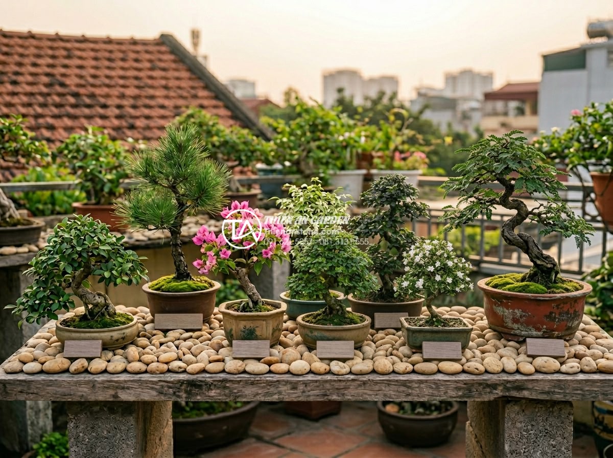 Bí quyết chọn cây bonsai cho tiểu cảnh sân thượng luôn xanh tốt - Beautiful collection of eight different bonsai species suitable for Vietnamese r