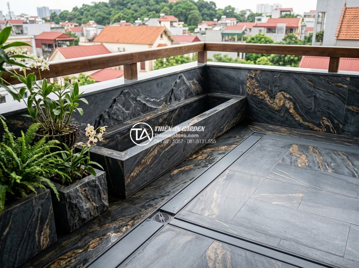 Bí quyết giữ cho đá trang trí ban công luôn sạch và không bị rêu mốc - Smart designed balcony with natural stones featuring excellent drainage system a