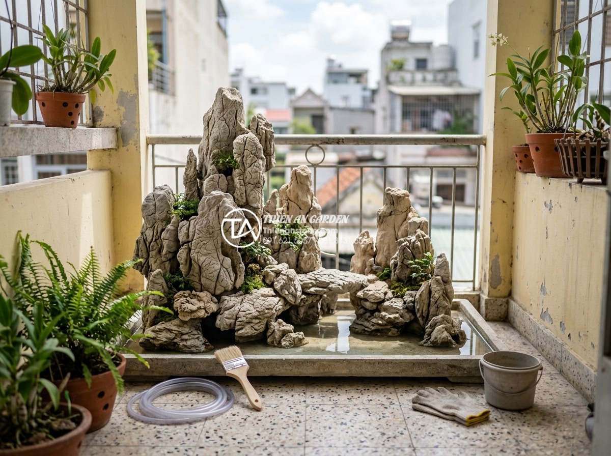 Bí quyết giữ cho đá trang trí ban công luôn sạch và không bị rêu mốc - Team of experts from stone decoration company performing on-site balcony stone m