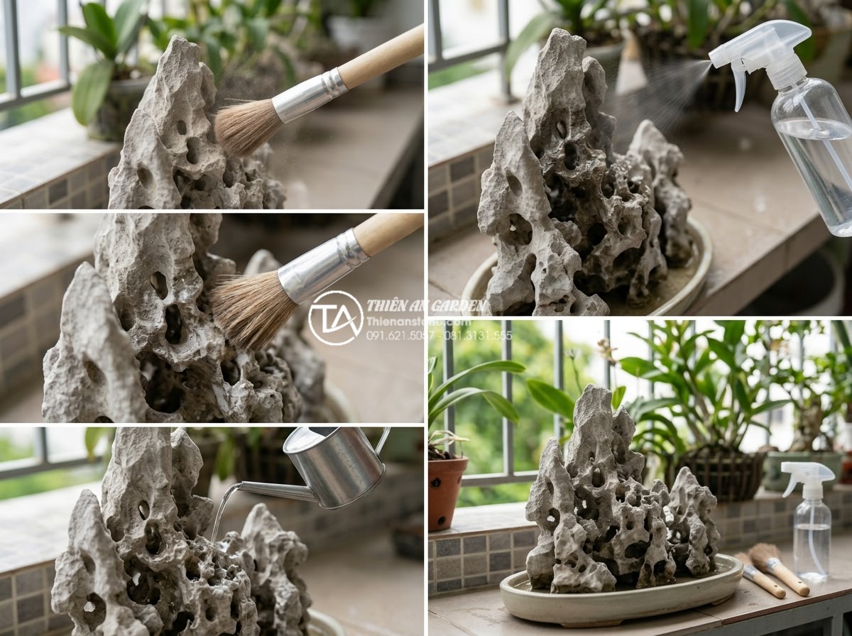 Bí quyết giữ cho đá trang trí ban công luôn sạch và không bị rêu mốc - Step-by-step process of weekly cleaning natural stone decorations on balcony usi
