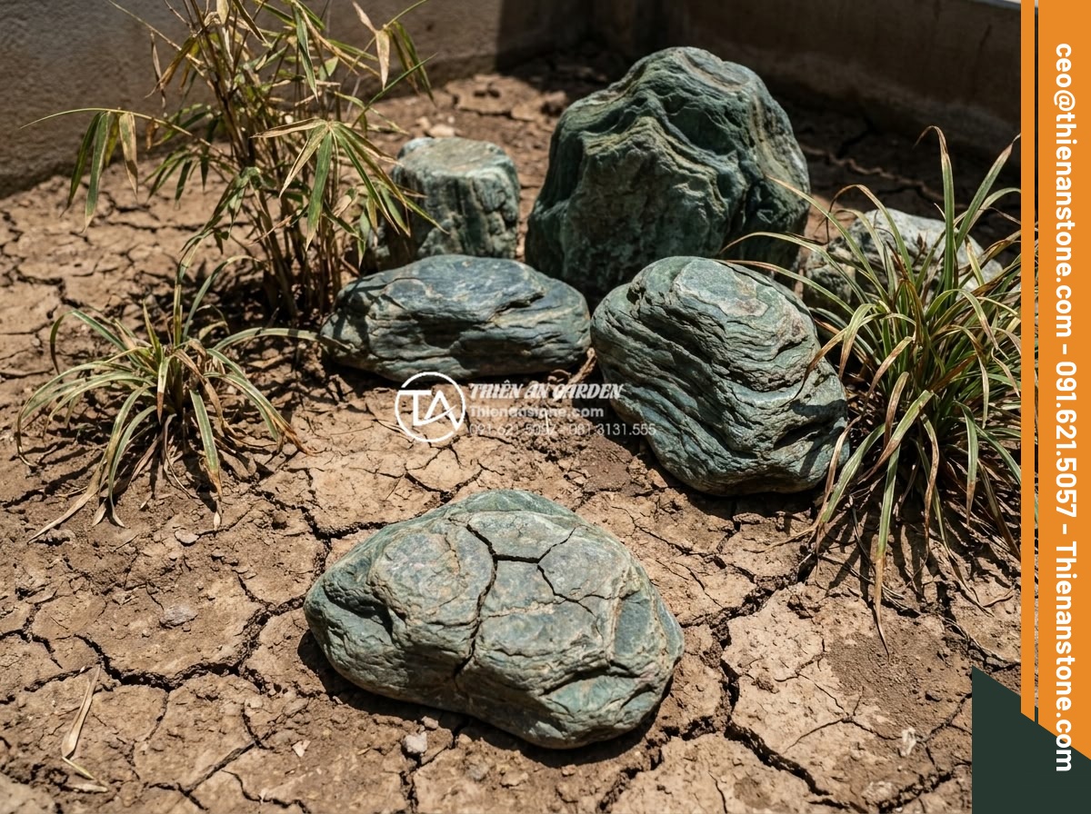 Bí quyết giữ độ ẩm cho cây trong tiểu cảnh góc sân vào mùa hè nắng nóng - Wide angle photograph of a small corner garden with decorative stones, plants st