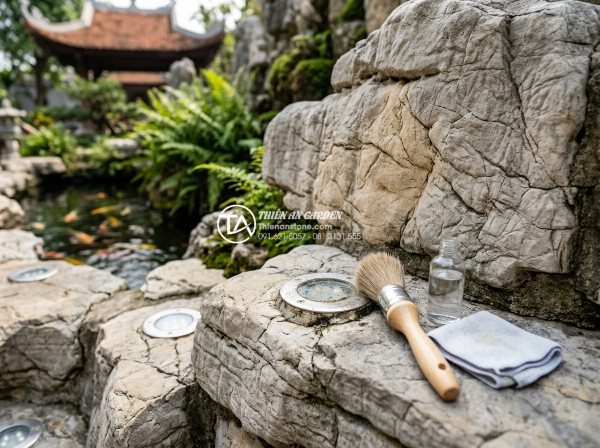 Cách lắp đặt hệ thống đèn led âm đá cho tiểu cảnh ban công lung linh về đêm - Maintenance checklist and cleaning process for recessed LED lights in outdoor st