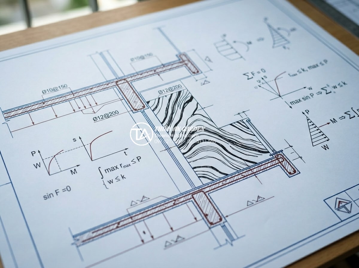 Cách tính toán trọng lượng đá trang trí để đảm bảo an toàn kết cấu ban công - Close-up engineering blueprint of apartment balcony structure highlighting load-