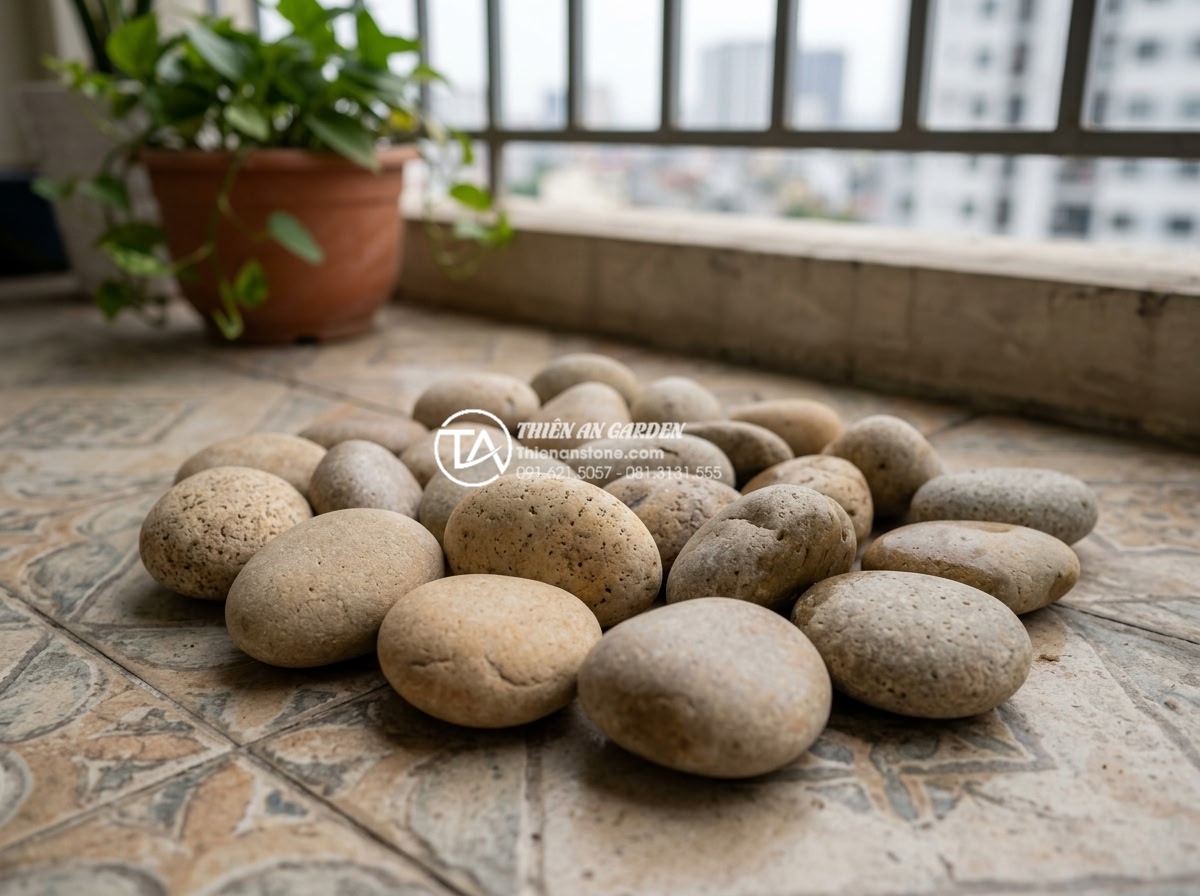 Cách tính toán trọng lượng đá trang trí để đảm bảo an toàn kết cấu ban công - Close-up of polished natural stone samples arranged on a balcony floor demonstra