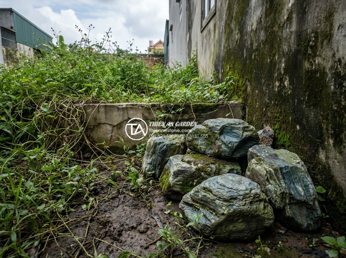 Case Study: Cải tạo góc sân chết 2m2 thành tiểu cảnh mini cực chill - Realistic before photo of a neglected 2m2 dead garden corner with overgrown weed