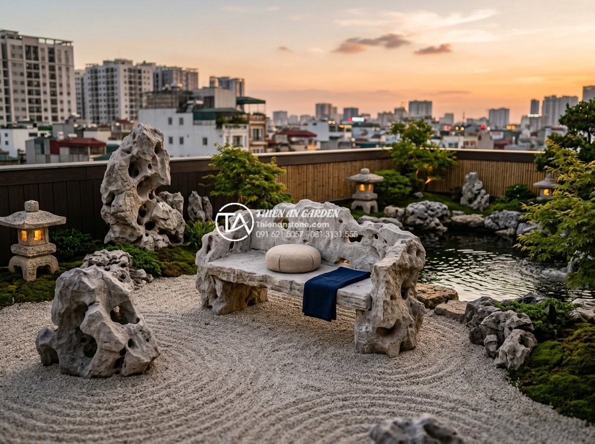 Case Study: Cải tạo sân thượng 15m2 thành không gian thư giãn kiểu Nhật - Lifestyle photograph of the happy homeowner relaxing in the completed Japanese z