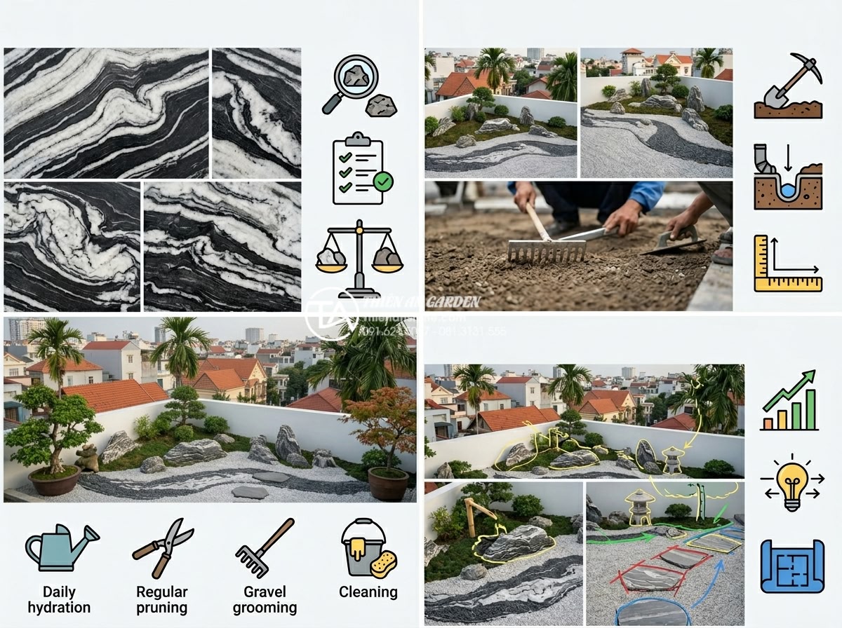 Case Study: Cải tạo sân thượng 15m2 thành không gian thư giãn kiểu Nhật - Educational infographic style image illustrating key lessons from the rooftop ze