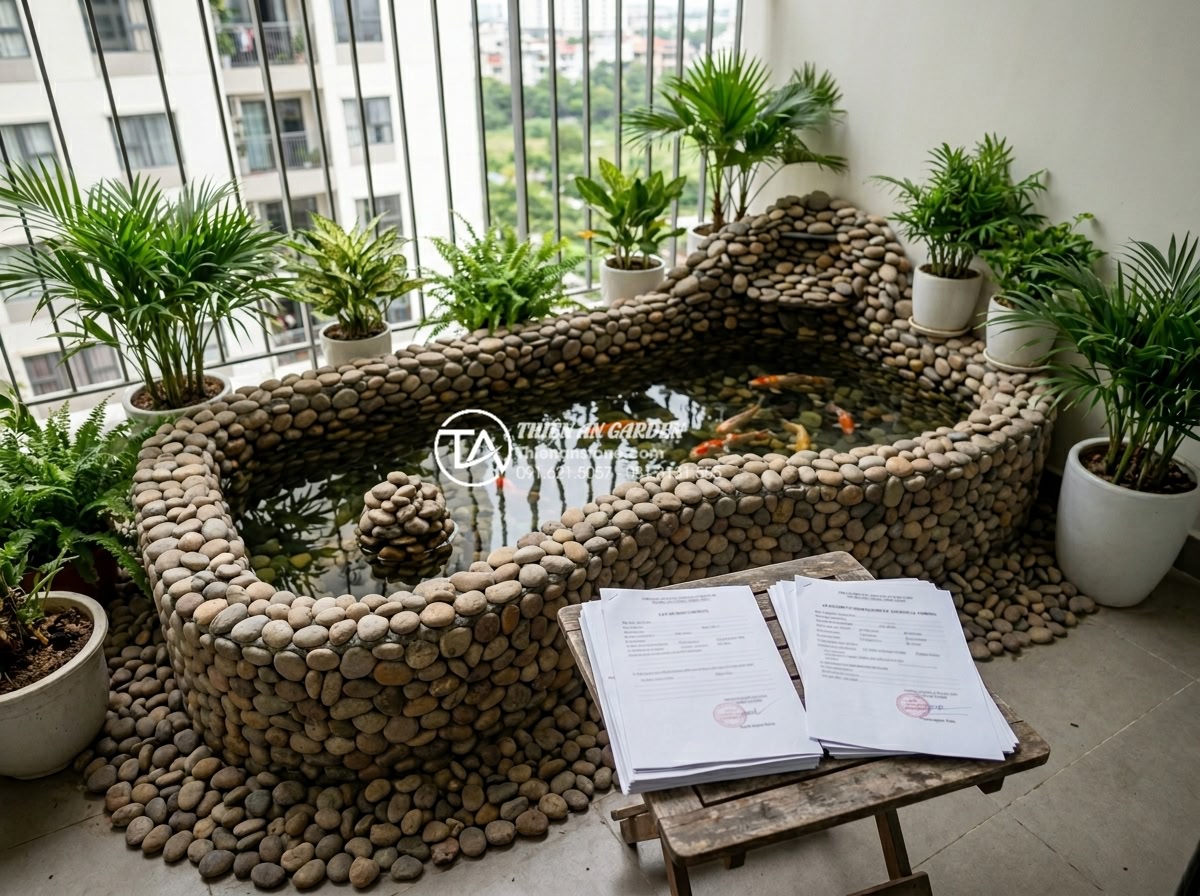 Có nên làm hồ cá Koi mini trên ban công chung cư không? - Hình 15 Có nên làm hồ cá Koi mini trên ban công chung cư không? - Legal documents and apartment management approval forms for balcony water featur