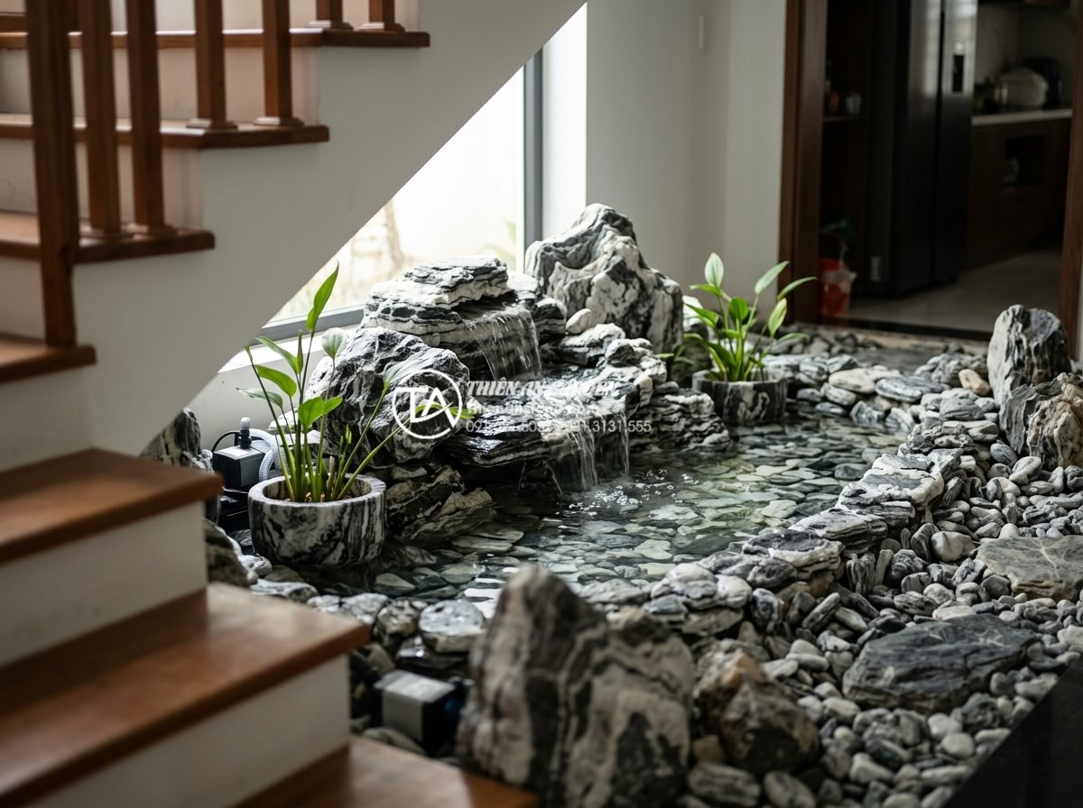 Giải pháp tiểu cảnh gầm cầu thang chung cư và nhà phố diện tích nhỏ - Hình 15 Giải pháp tiểu cảnh gầm cầu thang chung cư và nhà phố diện tích nhỏ - Safety and hygiene guidelines for maintaining under-stair water features and sto