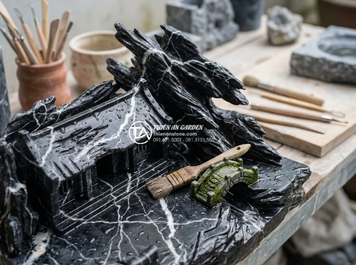 Hướng dẫn 7 bước tự làm tiểu cảnh sân thượng đá cuội cho người mới - Hình 21 Hướng dẫn 7 bước tự làm tiểu cảnh sân thượng đá cuội cho người mới - Final inspection and cleaning of completed pebble stone rooftop miniature scene