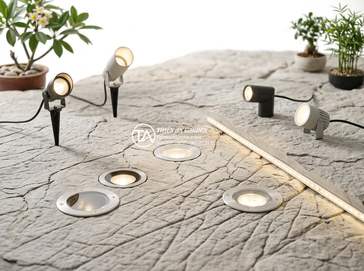 Mẫu đèn led trang trí tiểu cảnh sân thượng lung linh về đêm - Hình 7 Mẫu đèn led trang trí tiểu cảnh sân thượng lung linh về đêm - Professional product photography of high-quality outdoor LED garden lights suita