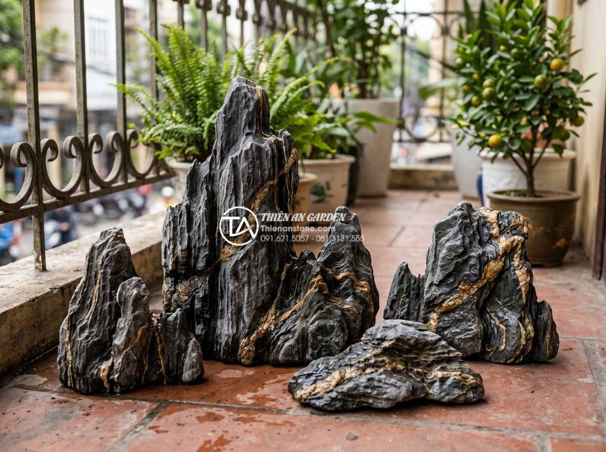 Mẫu tiểu cảnh ban công cho gia chủ mệnh Kim: Sử dụng đá và màu sắc phù hợp - Color palette display of ideal stones for Metal Feng Shui balcony: pure white qu