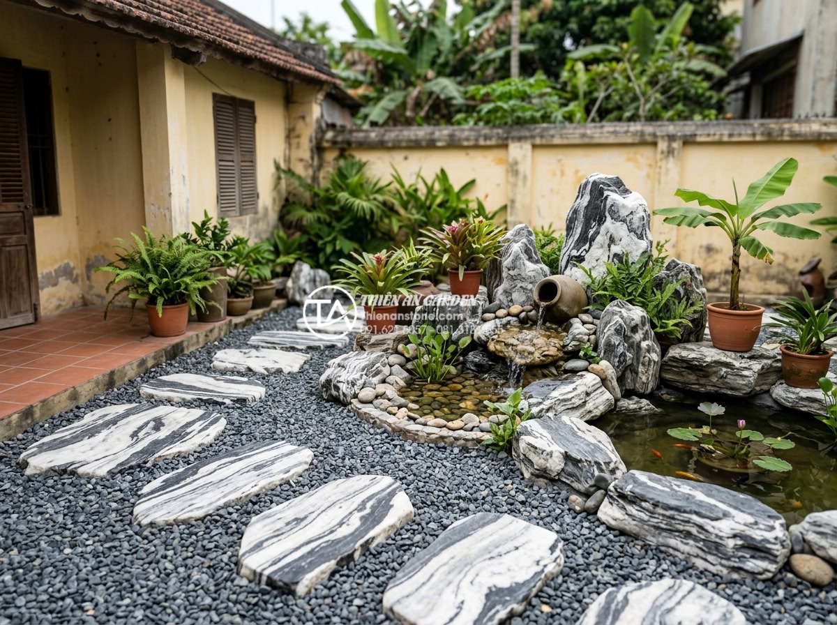 Nghệ thuật sắp đặt tiểu cảnh giếng trời sau nhà và khu vực sân sau - Hình 18 Nghệ thuật sắp đặt tiểu cảnh giếng trời sau nhà và khu vực sân sau - Expert correction examples showing fixed errors in rear house small scene arrang