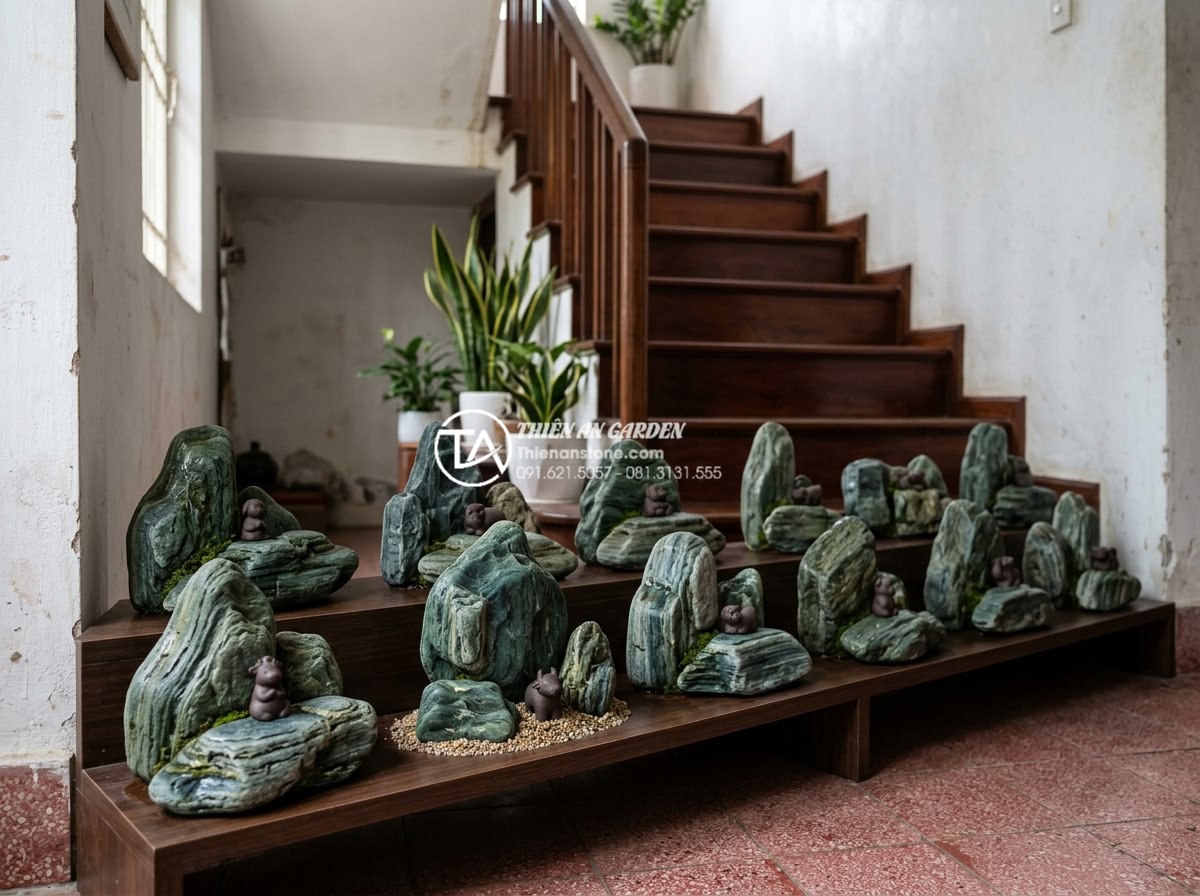 Những loại đá cảnh mang năng lượng cực tốt khi đặt tại chân cầu thang - Personalized feng shui stone selection display tailored by zodiac signs arranged