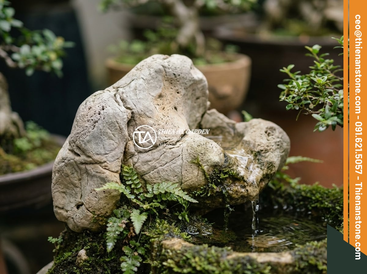 Những lưu ý khi sử dụng đá thấm thủy làm tiểu cảnh góc sân mini - Close-up view of natural porous pumice water-absorbing stone with visible holes
