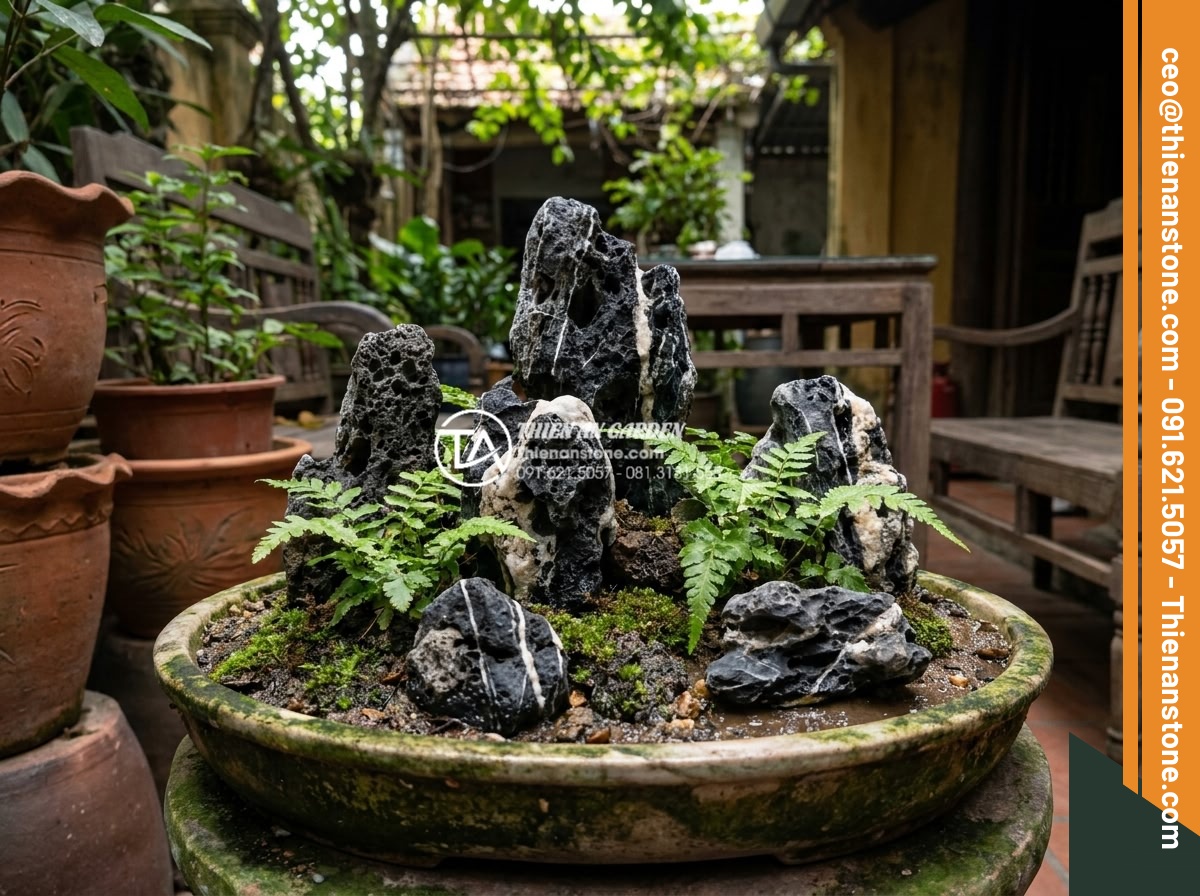 Những lưu ý khi sử dụng đá thấm thủy làm tiểu cảnh góc sân mini - Hình 18 Những lưu ý khi sử dụng đá thấm thủy làm tiểu cảnh góc sân mini - Corrected and improved mini rockery using water absorbing stones after fixing co