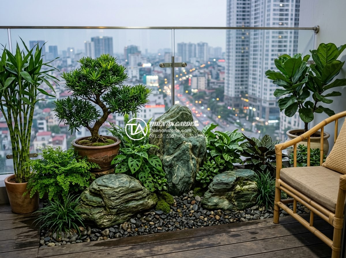 Phong thủy tiểu cảnh ban công: Cách bố trí đá và cây xanh hút tài lộc - Hình 15 Phong thủy tiểu cảnh ban công: Cách bố trí đá và cây xanh hút tài lộc - Real-life examples of beautiful wealth-attracting balcony feng shui designs with