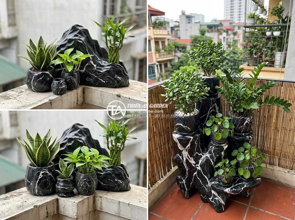 Phong thủy tiểu cảnh ban công: Cách bố trí đá và cây xanh hút tài lộc - Hình 16 Phong thủy tiểu cảnh ban công: Cách bố trí đá và cây xanh hút tài lộc - Inspiring images of various small and large balcony stone plant arrangements for