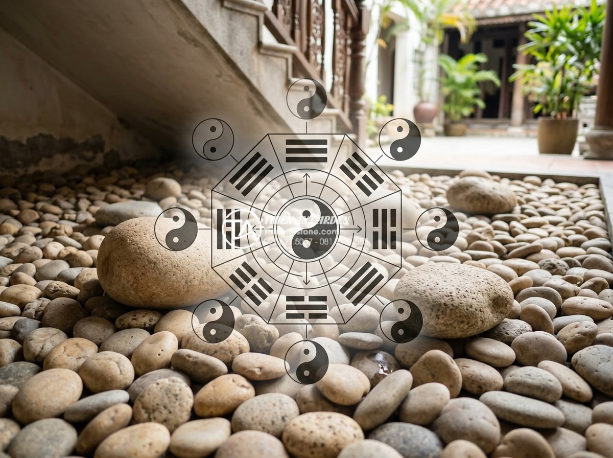 Quy trình 7 bước thi công tiểu cảnh dưới cầu thang chuẩn chuyên gia SEO đá - Feng shui expert consulting on stone placement in an under-stair landscape with 