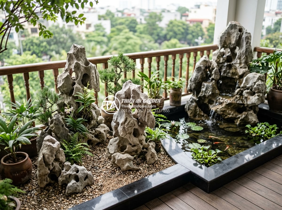 So sánh tiểu cảnh ban công khô và tiểu cảnh nước: Bạn nên chọn loại nào? - Premium natural carved stone sculptures used in both dry and water balcony lands