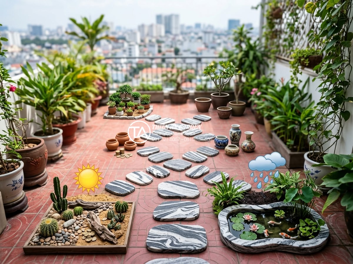 So sánh tiểu cảnh ban công khô và tiểu cảnh nước: Bạn nên chọn loại nào? - Decision making chart visualization for choosing dry or water balcony landscape 