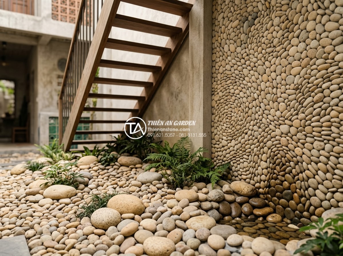 Sự kết hợp hoàn hảo giữa tranh đá ốp tường và tiểu cảnh gầm cầu thang - Variety of natural stone samples including granite marble basalt travertine and 