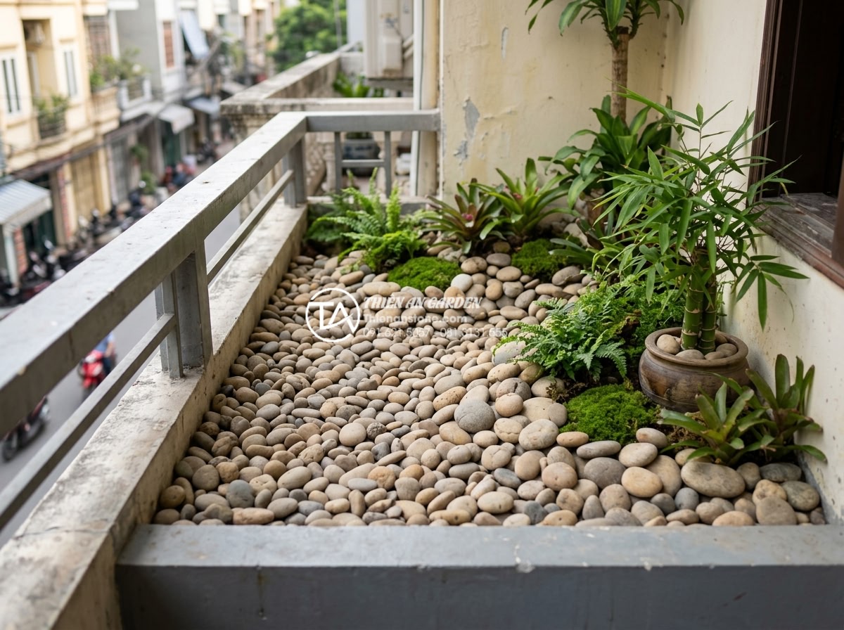 Tận dụng góc chết ban công để làm hòn non bộ mini bằng đá tự nhiên - Safety and aesthetic considerations for balcony rockery installation including l