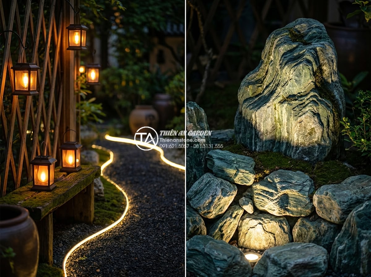 Thiết kế hệ thống đèn led trang trí tiểu cảnh góc sân vườn ban đêm - Hình 4 Thiết kế hệ thống đèn led trang trí tiểu cảnh góc sân vườn ban đêm - Collection of modern LED garden lights including spotlight on stone sculpture, i