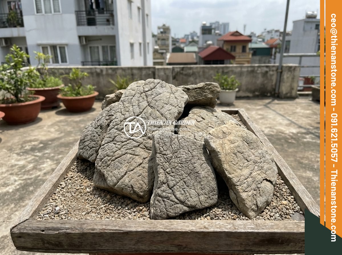 Thiết kế tiểu cảnh sân thượng nhỏ mini cho nhà phố diện tích hẹp - Professional stone material guide image showing different types of natural decor