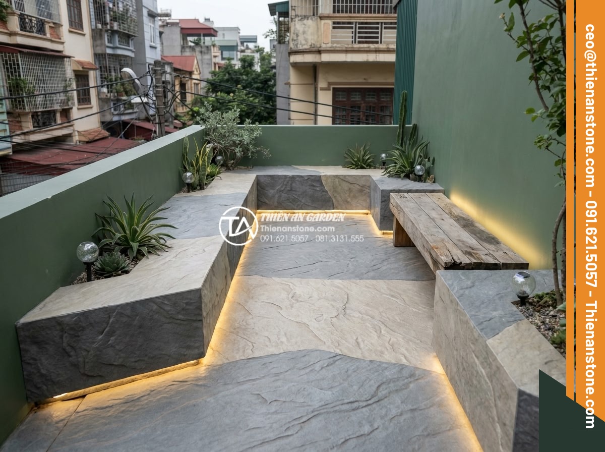 Thiết kế tiểu cảnh sân thượng nhỏ mini cho nhà phố diện tích hẹp - Futuristic 2026 trends in mini rooftop designs with smart lighting, sustainable 